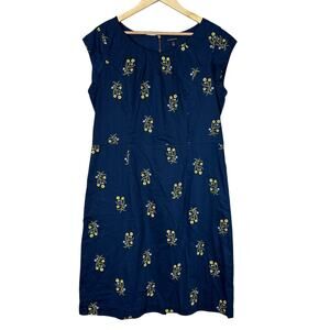 Lands End Dress Womens 12 Blue 100% Cotton Embroidered Floral Cottagecore Boho